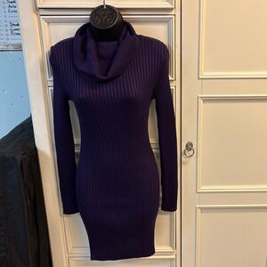 Elegant Purple Cowl Neck Midi Dress